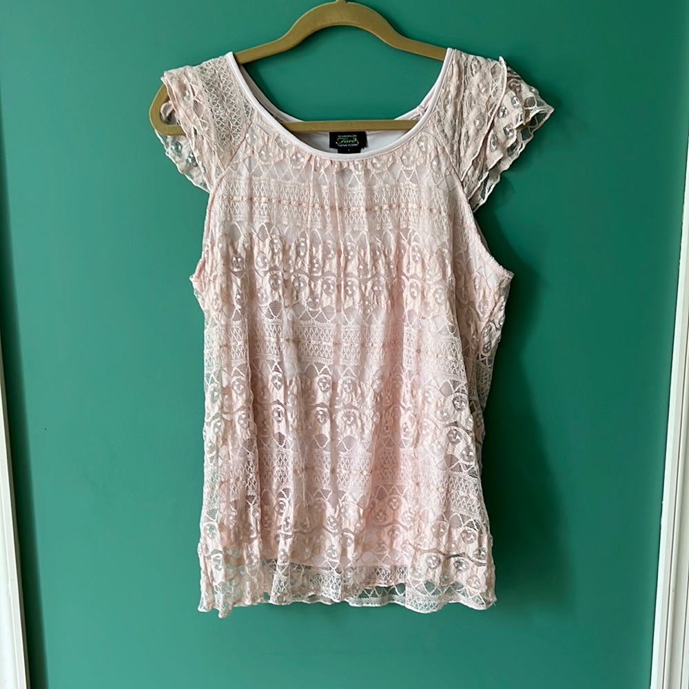 Pink lace, top, size medium